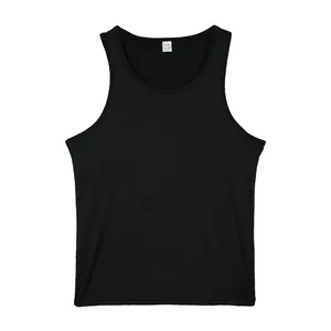 Detail view of men's black quick-dry athletic tank top for gym training