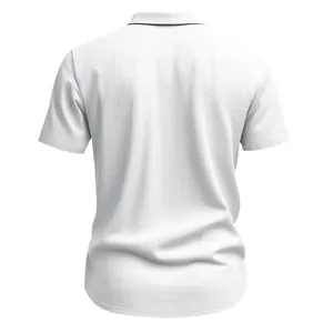 Detailed back view of a men's white linen short-sleeved shirt with breathable texture