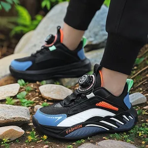 Breathable mesh boys sports shoes featuring rotary buckle for outdoor running and play