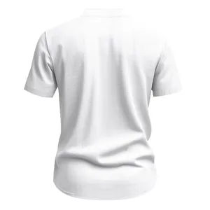 Vista trasera detallada de una camisa casual de manga corta en lino blanco para caballero