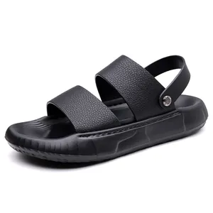 Sandales noires pour hommes antidérapantes avec sangle réglable pour plage et loisirs
