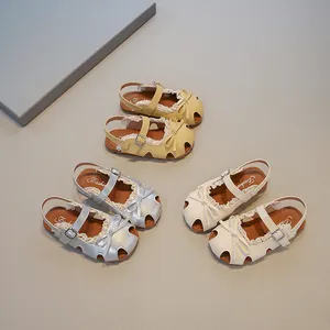 Mädchen Sommer Sandalen Geschlossen PU Leder Schleife Spitze Prinzessinnen Schuhe Weiche Sohle Klettverschluss Strandschuhe Kinder