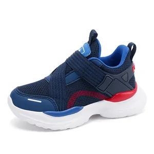 Zapatillas azules de malla transpirable para niños con suela gruesa y diseño ergonómico
