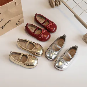 Girls Princess Mary Jane Shoes Sweet Bowknot Soft Sole PU Leather Flat Dress Shoes For Kids Spring Autumn Wedding Party