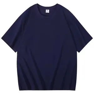 Vooraanzicht van een ademend donkerblauw heren T-shirt van 100% katoen met korte mouwen