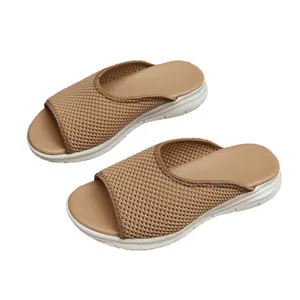 Mules décontractées en mesh respirant à bout ouvert pour femmes en coloris kaki été