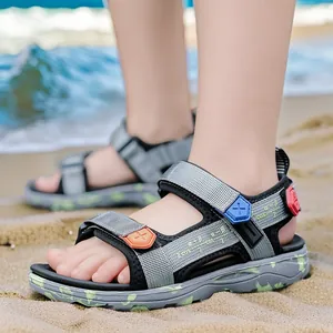 Durable boys grey beach sandals with soft soles and mathematical decorative prints