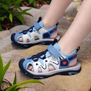 Blue and white children's closed-toe sandals with anti-slip soft sole for boys outdoor beach wear