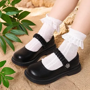 Chaussures Mary Jane pour Filles en Cuir Véritable Bride à Volants Boucle Florale Antidérapantes Chaussures de Princesse École