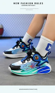 Atmungsaktive Kinder Basketballschuhe mit buntem Drehverschluss und Drachenmuster