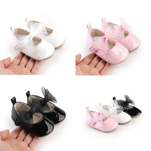 Zapatos de Aprendizaje Princesa para Bebé Niña Cuero de Patente Lazo de Malla Grande Antideslizante Mary Jane Zapatos Planos para Recién Nacido Primavera Otoño