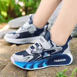 Boys Mesh Breathable Sneakers Summer Kids Running Shoes Hook And Loop Lightweight Non Slip EVA Sole Trendy Athletic Outdoor Shoes