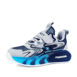 Boys breathable mesh running shoes with lightweight athletic sole and fashion accents
