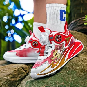 Atmungsaktive Kinder Basketballschuhe mit modernem Drehverschluss und Drachenmuster