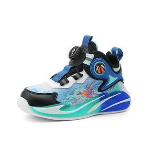 Atmungsaktive Kinder-Basketballschuhe mit Drehverschluss und Drachen-Grafikdesign