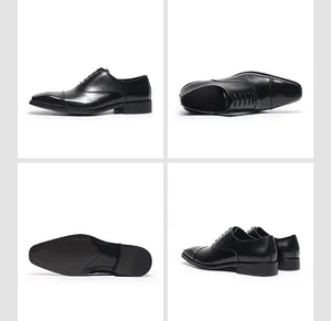 Vista detallada de 4 ángulos de zapatos Oxford negros de negocios elegantes para hombre
