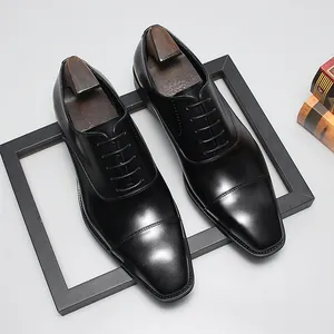 Zapatos Oxford de Cuero para Hombre Clásicos de Puntera Puntera Cuadrada Europea Zapatos Formales para Boda Oficina Trabajo Marrón Negro