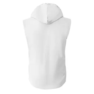 Vista posteriore di un gilet con cappuccio in lino bianco senza maniche professionale