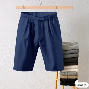 Short homme décontracté en coton bleu marine avec taille élastique à cordon pour l'été