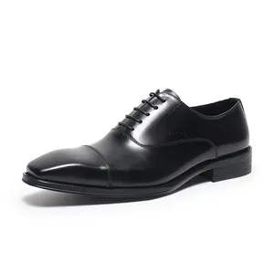 Clásicos zapatos Oxford de cuero negro para hombre con diseño elegante de punta cuadrada