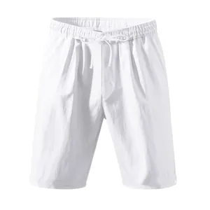 Short de loisirs ample en coton blanc respirant pour homme avec cordon de serrage