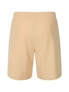 Rear view of men's breathable beige cotton linen casual shorts with elastic waistband