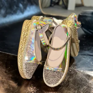 Stylish holographic Mary Jane shoes featuring a glittery toe cap and comfortable thick platform sole