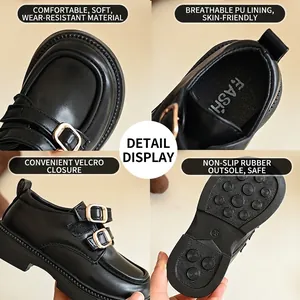 British style black leather loafers for girls with soft lining and rubber sole