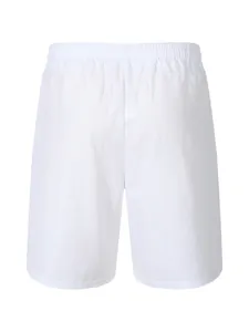 Detailed back view of men's white cotton linen casual shorts with elastic waistband