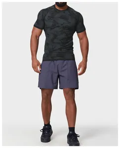 Detailed view of men's seamless camouflage compression sports T-shirt for training
