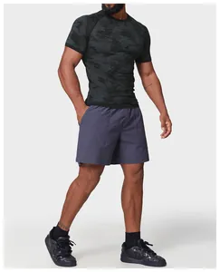 Close-up of men's seamless camouflage jacquard compression t-shirt for athletic training