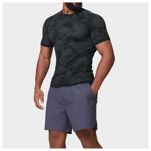 Professional men's camouflage seamless jacquard quick-dry fitness training compression top