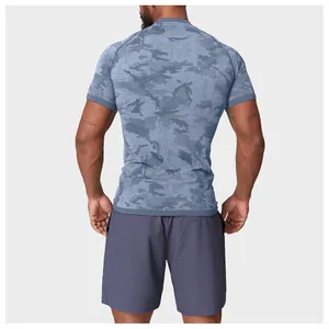 Rear view of men's seamless camouflage jacquard moisture-wicking training top