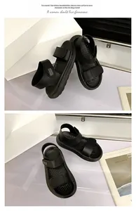 Sandales de sport noires pour enfants, été, avec brides velcro et semelles antidérapantes