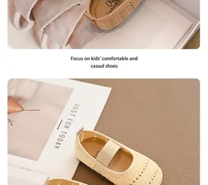 Vista detallada de los zapatos de princesa de punto transpirable para niñas crema