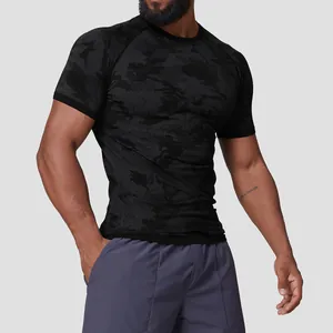 Men's seamless camouflage quick-dry compression shirt for gym training and fitness sports