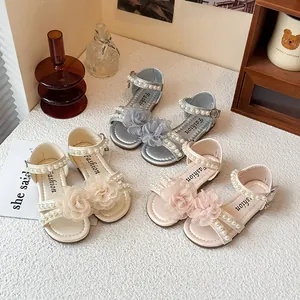 Koreaanse Stijl Peuter Meisjes Sandalen Bloemen Prinsessen Schoenen Kunstparel Strass Hart Zomer Open Teen Kinderen Strandschoenen