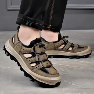 Sandales d'extérieur en cuir pour hommes avec semelle souple en mousse pour plage