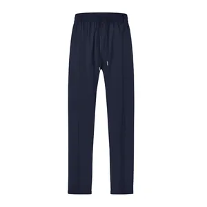 Vue complète du pantalon décontracté bleu marine pour hommes avec taille à cordon