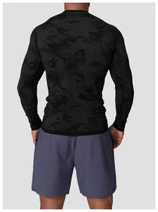 Back view of men's seamless camouflage jacquard long sleeve athletic compression shirt