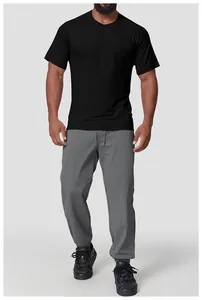 Detailed view of men's black seamless quick-dry athletic t-shirt for fitness training