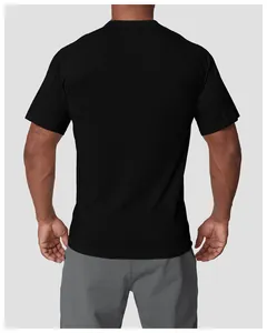 Back view of men's black seamless quick-dry sports T-shirt for running and fitness