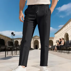 Pantalon décontracté noir pour homme avec cordon de serrage à la taille et coupe ajustée