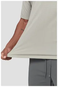 Close-up of wavy textured fabric on men's seamless quick-dry breathable sports T-shirt