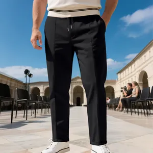 Pantalon business décontracté noir pour homme coupe ajustée avec cordon de serrage