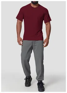 Men's burgundy seamless quick-dry sports T-shirt showing breathable fabric texture