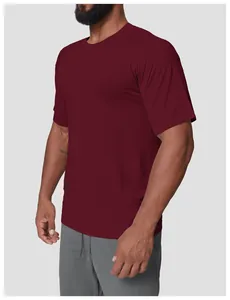 Side view detail of a burgundy men's seamless quick-dry athletic running T-shirt