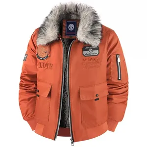 Men Winter Thickened Puffer Jacket Hooded Fur Collar Warm Casual Bomber Jacket Vintage Military Style Outerwear