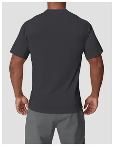 Back view of men's charcoal grey seamless quick-dry athletic short sleeve t-shirt