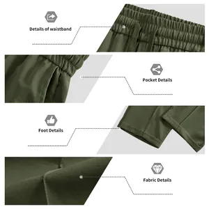 Détails de la taille, des poches, des ourlets et du tissu d'un pantalon décontracté homme